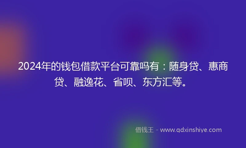2024年的钱包借款平台可靠吗有：随身贷、惠商贷、融逸花、省呗、东方汇等。