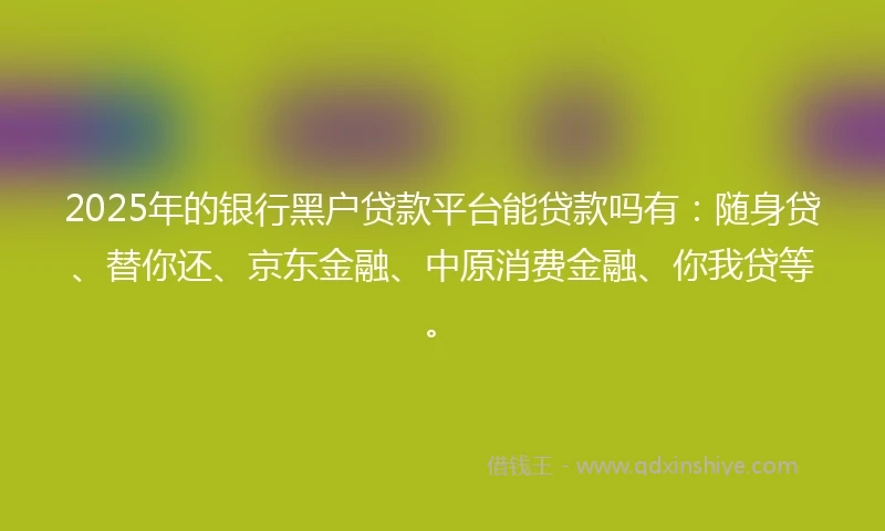 2025年的银行黑户贷款平台能贷款吗有：随身贷、替你还、京东金融、中原消费金融、你我贷等。