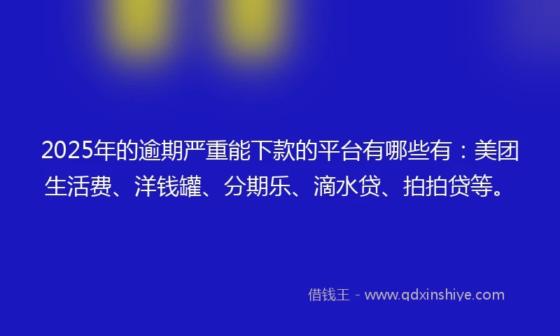 2025年的逾期严重能下款的平台有哪些有：美团生活费、洋钱罐、分期乐、滴水贷、拍拍贷等。