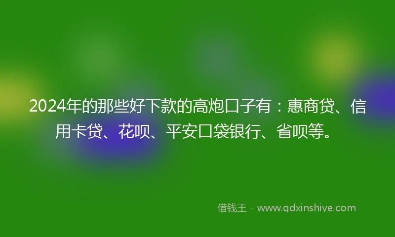 2024年的那些好下款的高炮口子有：惠商贷、信用卡贷、花呗、平安口袋银行、省呗等。