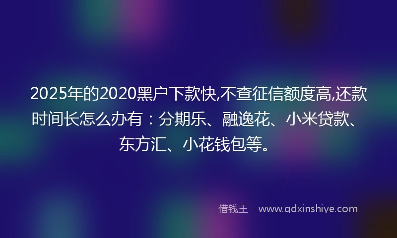 2025年的2020黑户下款快,不查征信额度高,还款时间长怎么办有：分期乐、融逸花、小米贷款、东方汇、小花钱包等。