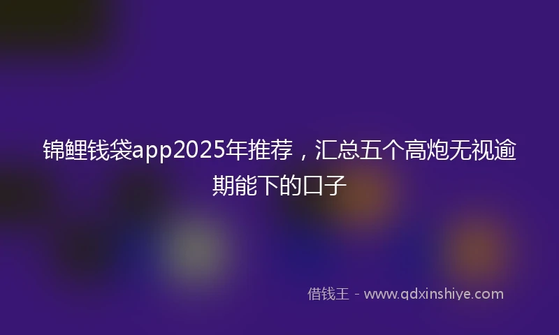 锦鲤钱袋app2025年推荐，汇总五个高炮无视逾期能下的口子