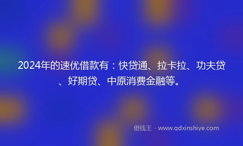 2024年的速优借款有：快贷通、拉卡拉、功夫贷、好期贷、中原消费金融等。