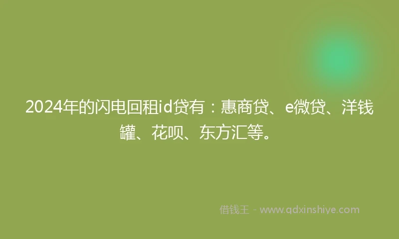 2024年的闪电回租id贷有：惠商贷、e微贷、洋钱罐、花呗、东方汇等。