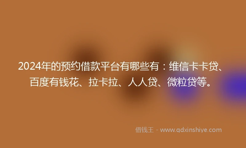 2024年的预约借款平台有哪些有：维信卡卡贷、百度有钱花、拉卡拉、人人贷、微粒贷等。