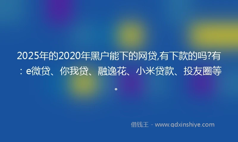 2025年的2020年黑户能下的网贷,有下款的吗?有：e微贷、你我贷、融逸花、小米贷款、投友圈等。