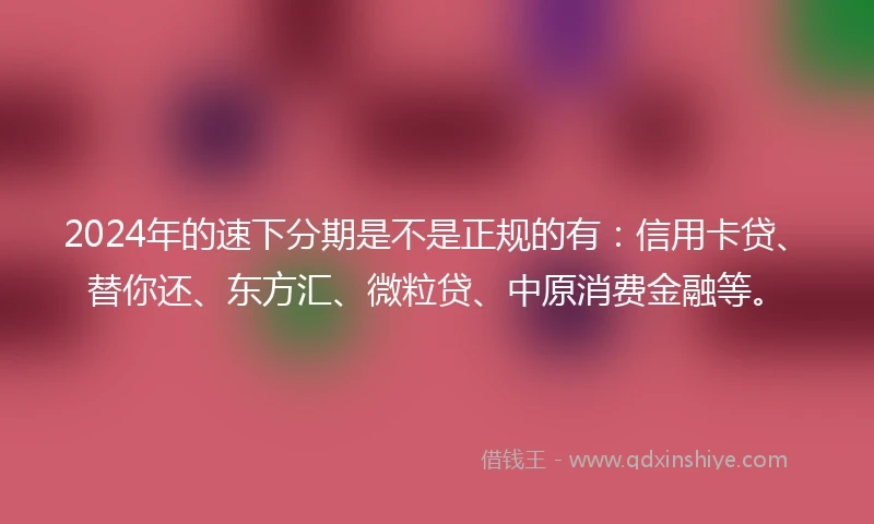 2024年的速下分期是不是正规的有：信用卡贷、替你还、东方汇、微粒贷、中原消费金融等。