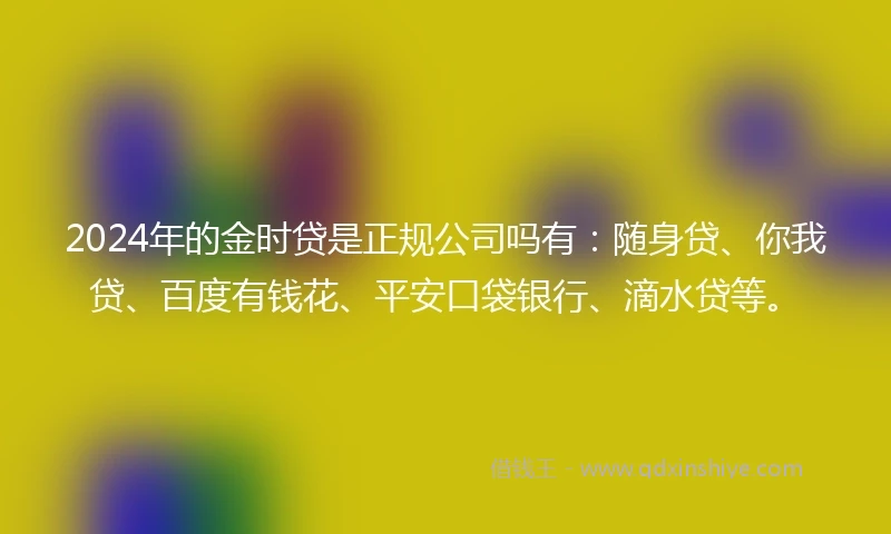 2024年的金时贷是正规公司吗有：随身贷、你我贷、百度有钱花、平安口袋银行、滴水贷等。