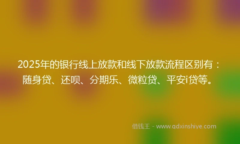 2025年的银行线上放款和线下放款流程区别有：随身贷、还呗、分期乐、微粒贷、平安i贷等。