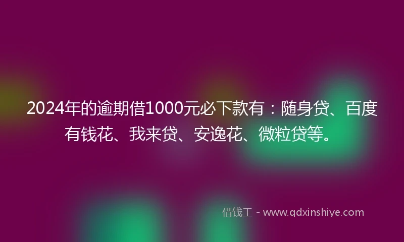 2024年的逾期借1000元必下款有：随身贷、百度有钱花、我来贷、安逸花、微粒贷等。