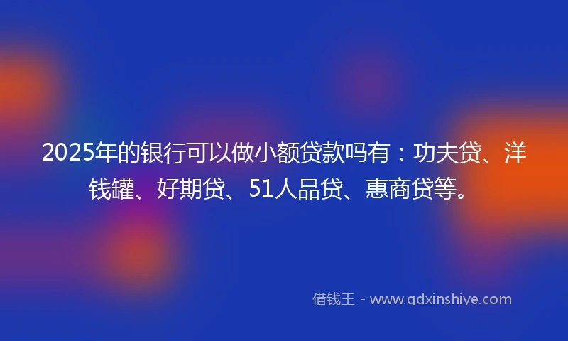 2025年的银行可以做小额贷款吗有：功夫贷、洋钱罐、好期贷、51人品贷、惠商贷等。