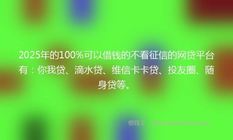 2025年的100%可以借钱的不看征信的网贷平台有：你我贷、滴水贷、维信卡卡贷、投友圈、随身贷等。
