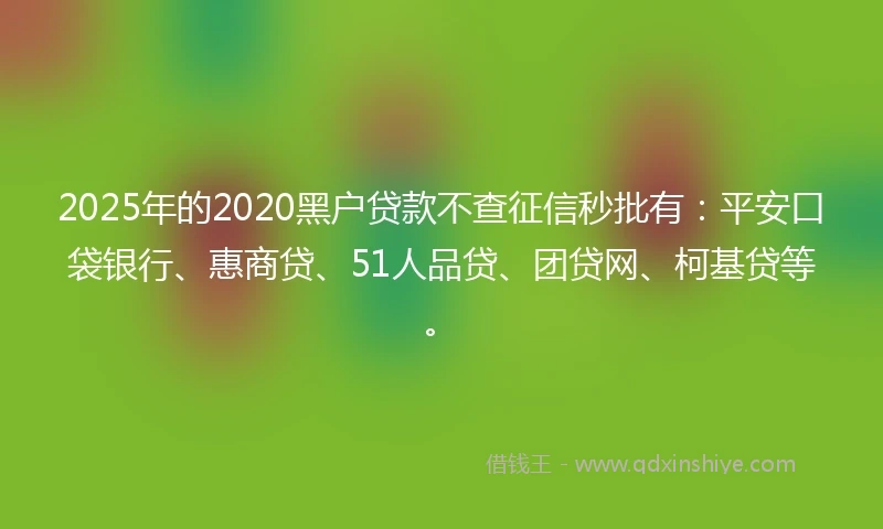 2025年的2020黑户贷款不查征信秒批有：平安口袋银行、惠商贷、51人品贷、团贷网、柯基贷等。