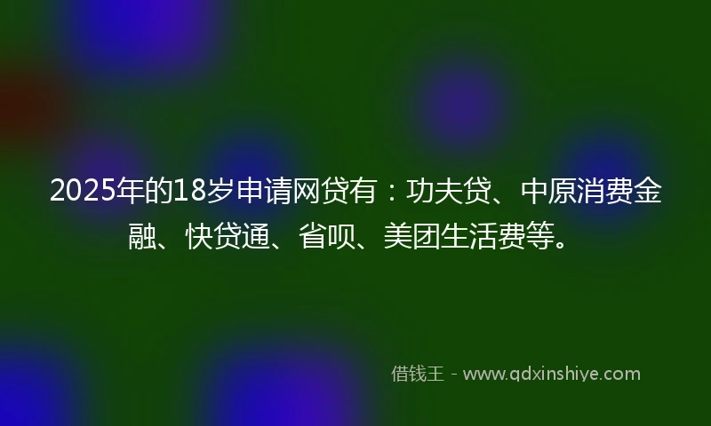 2025年的18岁申请网贷有：功夫贷、中原消费金融、快贷通、省呗、美团生活费等。