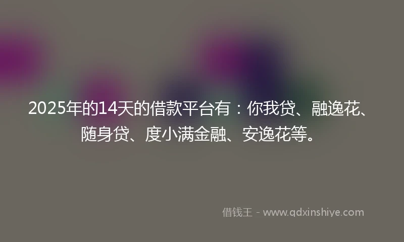 2025年的14天的借款平台有：你我贷、融逸花、随身贷、度小满金融、安逸花等。