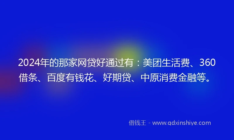 2024年的那家网贷好通过有：美团生活费、360借条、百度有钱花、好期贷、中原消费金融等。