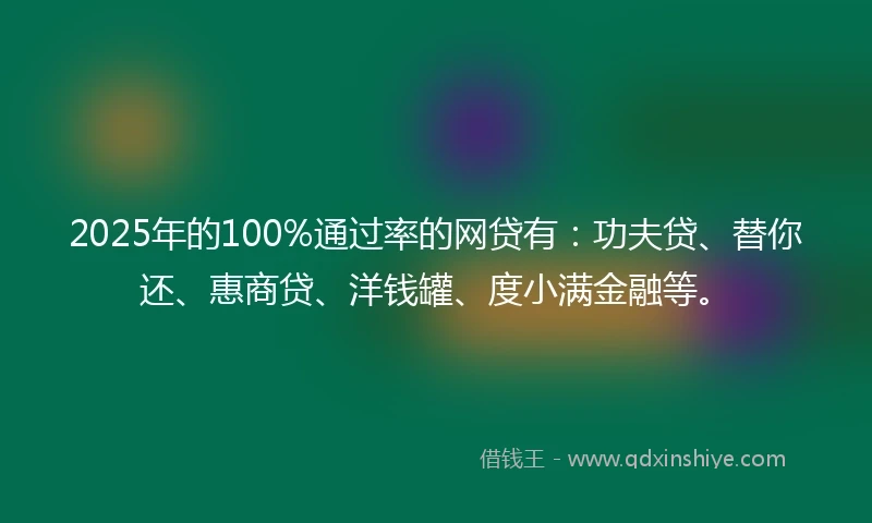 2025年的100%通过率的网贷有：功夫贷、替你还、惠商贷、洋钱罐、度小满金融等。