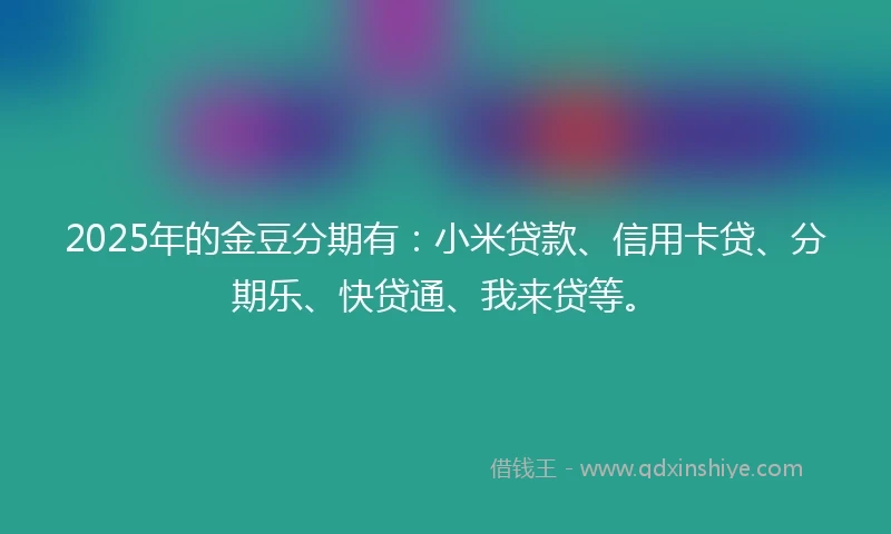 2025年的金豆分期有：小米贷款、信用卡贷、分期乐、快贷通、我来贷等。