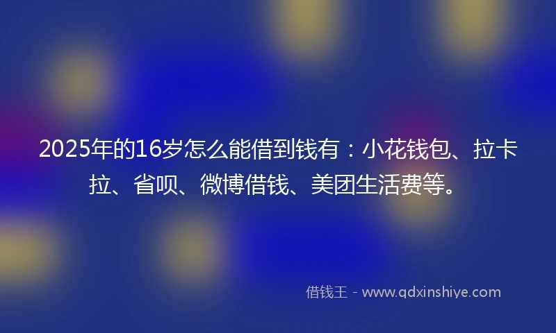 2025年的16岁怎么能借到钱有：小花钱包、拉卡拉、省呗、微博借钱、美团生活费等。