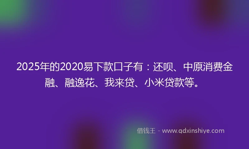 2025年的2020易下款口子有：还呗、中原消费金融、融逸花、我来贷、小米贷款等。