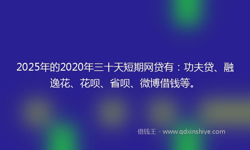 2025年的2020年三十天短期网贷有：功夫贷、融逸花、花呗、省呗、微博借钱等。
