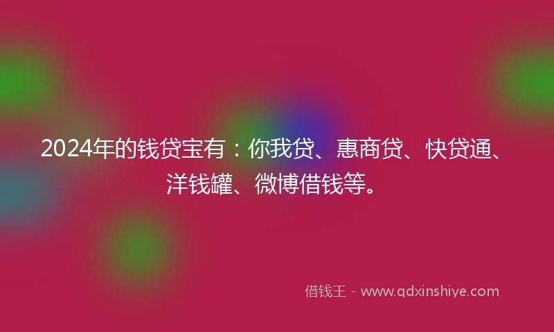 2024年的钱贷宝有：你我贷、惠商贷、快贷通、洋钱罐、微博借钱等。