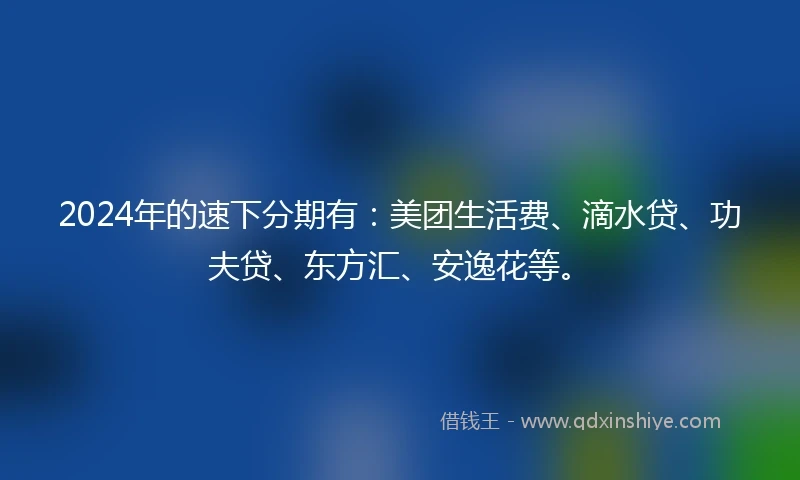 2024年的速下分期有：美团生活费、滴水贷、功夫贷、东方汇、安逸花等。