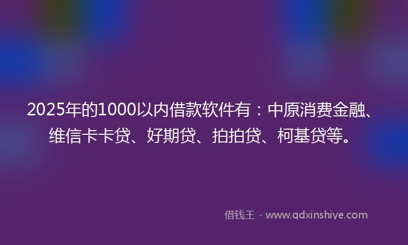 2025年的1000以内借款软件有：中原消费金融、维信卡卡贷、好期贷、拍拍贷、柯基贷等。