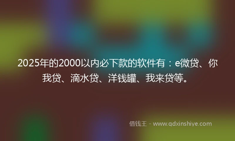 2025年的2000以内必下款的软件有：e微贷、你我贷、滴水贷、洋钱罐、我来贷等。