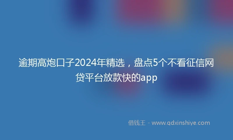 逾期高炮口子2024年精选，盘点5个不看征信网贷平台放款快的app