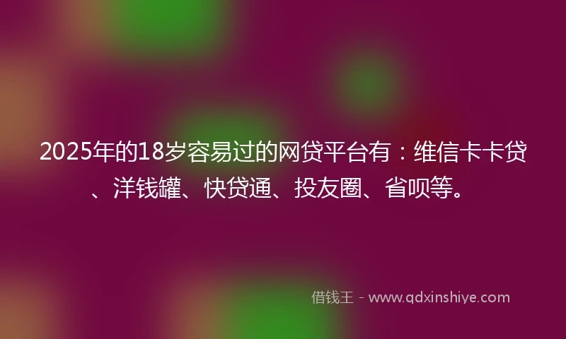 2025年的18岁容易过的网贷平台有：维信卡卡贷、洋钱罐、快贷通、投友圈、省呗等。