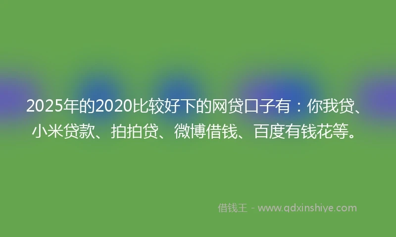 2025年的2020比较好下的网贷口子有：你我贷、小米贷款、拍拍贷、微博借钱、百度有钱花等。
