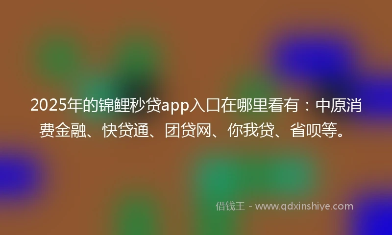 2025年的锦鲤秒贷app入口在哪里看有：中原消费金融、快贷通、团贷网、你我贷、省呗等。