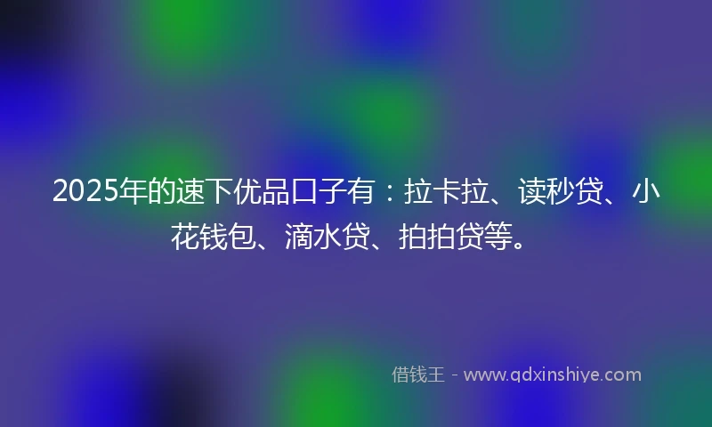 2025年的速下优品口子有：拉卡拉、读秒贷、小花钱包、滴水贷、拍拍贷等。