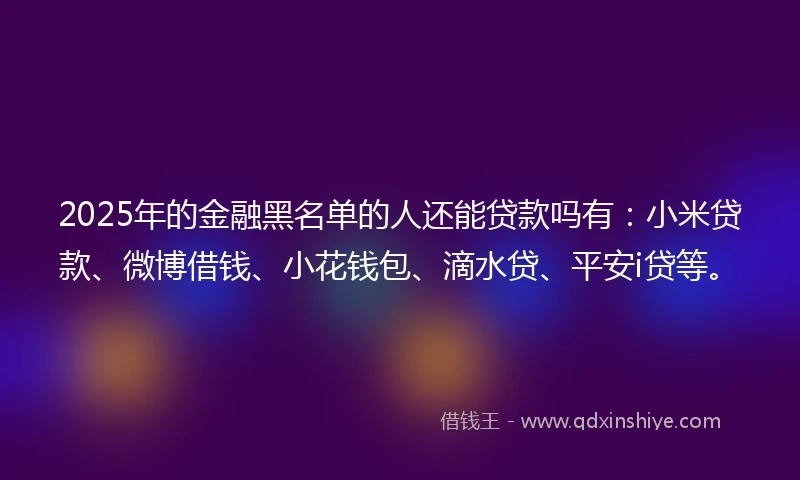 2025年的金融黑名单的人还能贷款吗有：小米贷款、微博借钱、小花钱包、滴水贷、平安i贷等。