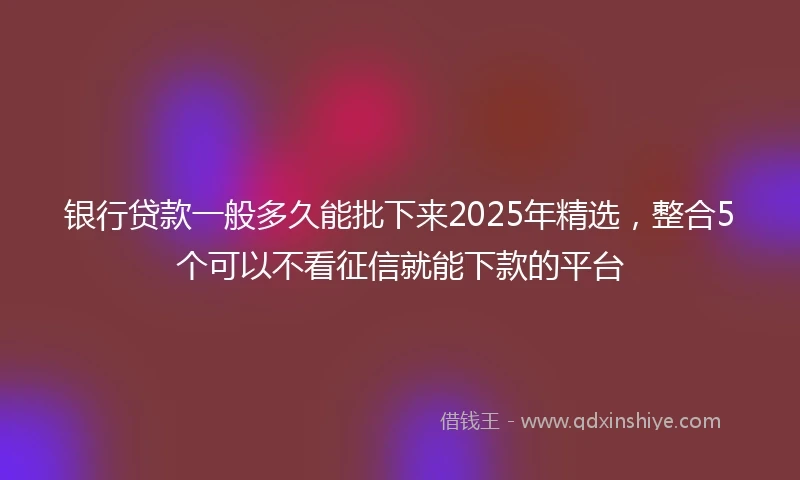银行贷款一般多久能批下来2025年精选，整合5个可以不看征信就能下款的平台