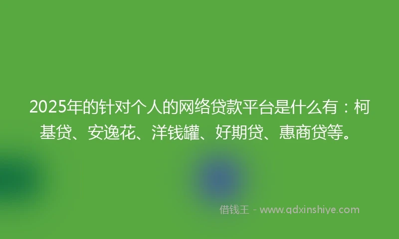 2025年的针对个人的网络贷款平台是什么有：柯基贷、安逸花、洋钱罐、好期贷、惠商贷等。