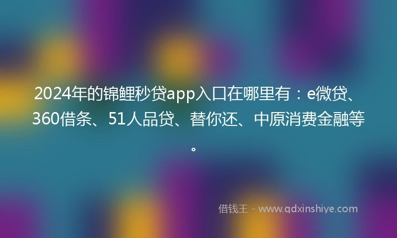 2024年的锦鲤秒贷app入口在哪里有：e微贷、360借条、51人品贷、替你还、中原消费金融等。