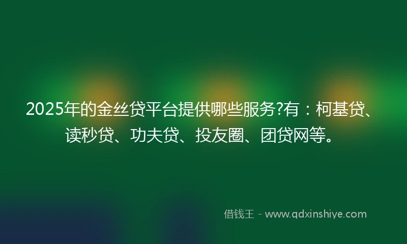 2025年的金丝贷平台提供哪些服务?有：柯基贷、读秒贷、功夫贷、投友圈、团贷网等。