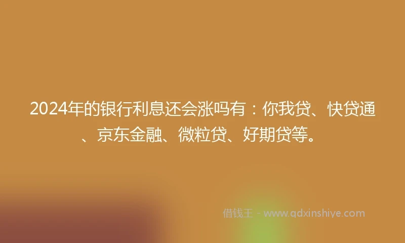2024年的银行利息还会涨吗有：你我贷、快贷通、京东金融、微粒贷、好期贷等。