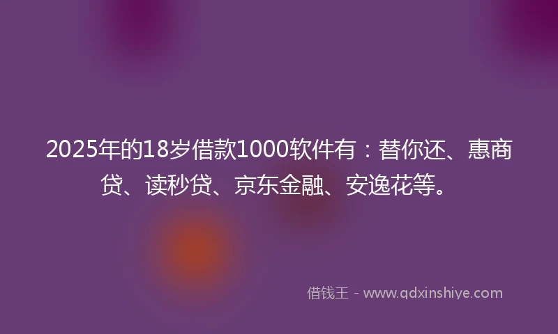 2025年的18岁借款1000软件有：替你还、惠商贷、读秒贷、京东金融、安逸花等。