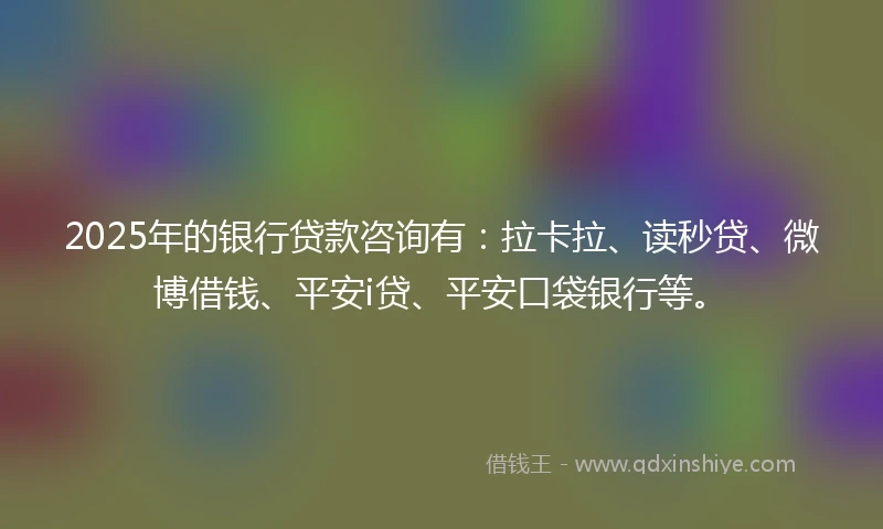 2025年的银行贷款咨询有：拉卡拉、读秒贷、微博借钱、平安i贷、平安口袋银行等。