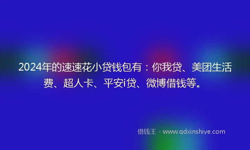 2024年的速速花小贷钱包有：你我贷、美团生活费、超人卡、平安i贷、微博借钱等。
