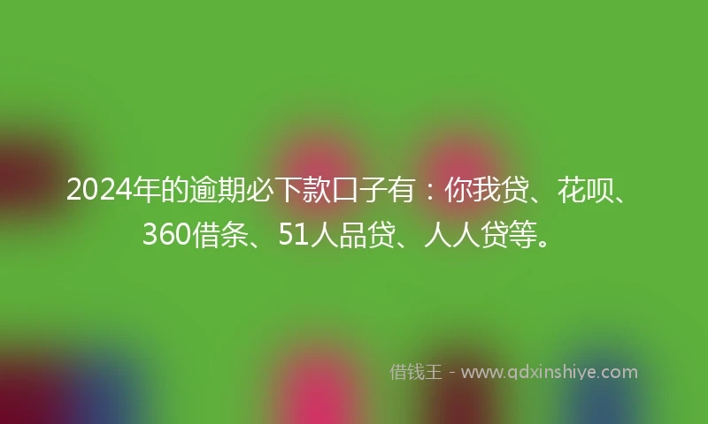 2024年的逾期必下款口子有：你我贷、花呗、360借条、51人品贷、人人贷等。
