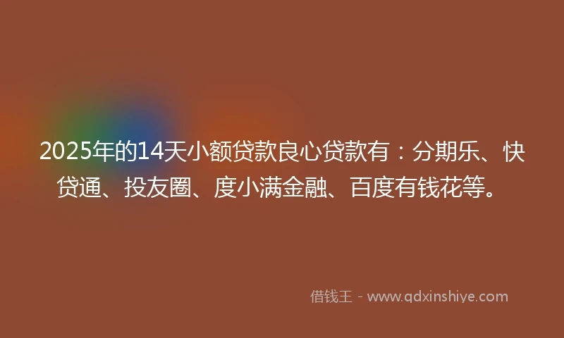 2025年的14天小额贷款良心贷款有：分期乐、快贷通、投友圈、度小满金融、百度有钱花等。