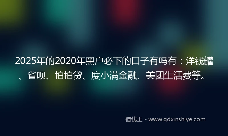 2025年的2020年黑户必下的口子有吗有：洋钱罐、省呗、拍拍贷、度小满金融、美团生活费等。