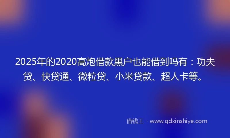 2025年的2020高炮借款黑户也能借到吗有：功夫贷、快贷通、微粒贷、小米贷款、超人卡等。