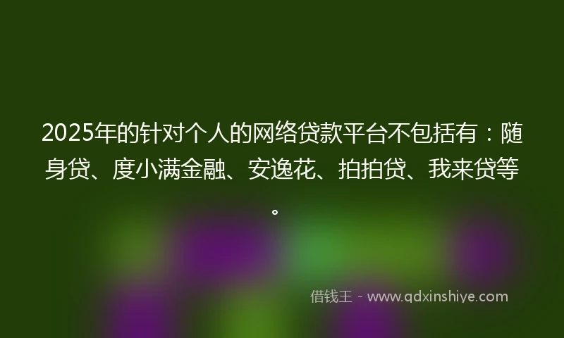 2025年的针对个人的网络贷款平台不包括有：随身贷、度小满金融、安逸花、拍拍贷、我来贷等。