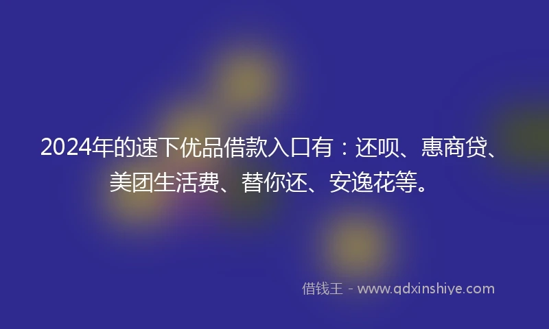 2024年的速下优品借款入口有：还呗、惠商贷、美团生活费、替你还、安逸花等。