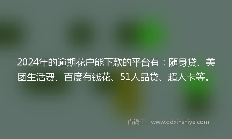 2024年的逾期花户能下款的平台有：随身贷、美团生活费、百度有钱花、51人品贷、超人卡等。